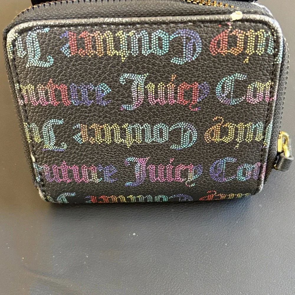 Juicy Couture Y2K Rainbow Logo Zip Around Wallet Coin Purse Black